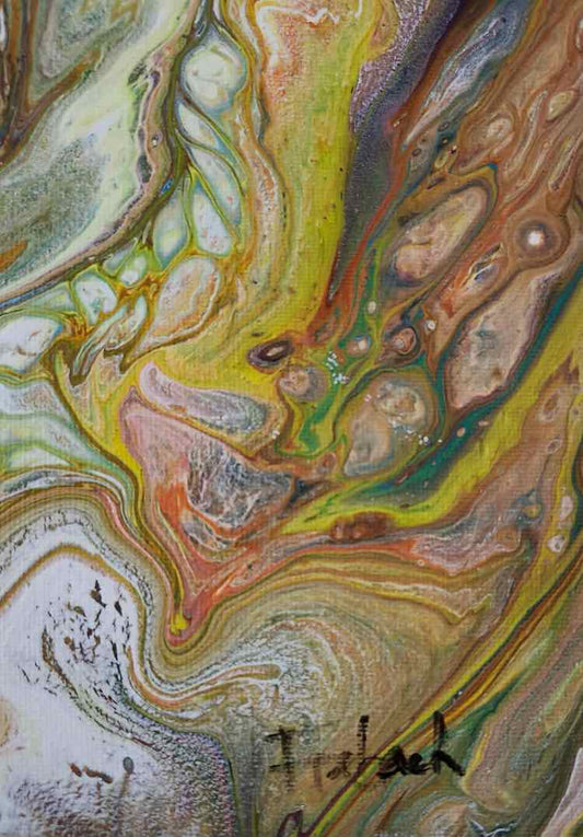 Art Painting 'Marble Eye' Teal, Pink Yellow Acrylic
