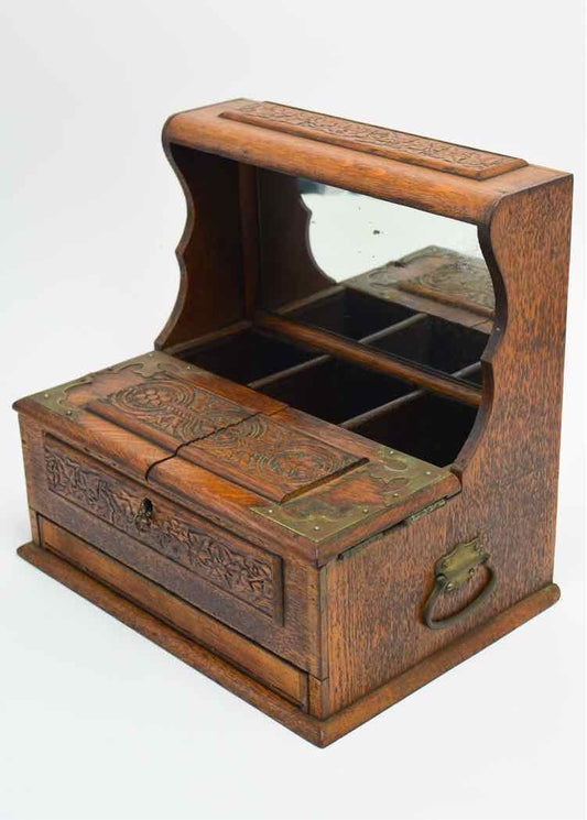 Antique Victorian Oak Tantalus & Games Cabinet