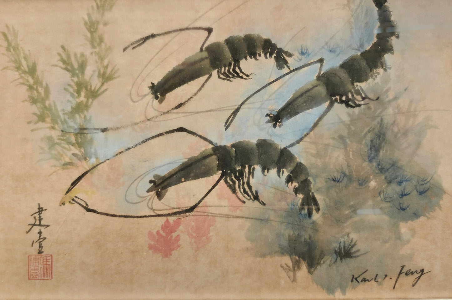 "Lobsters at Play" watercolor