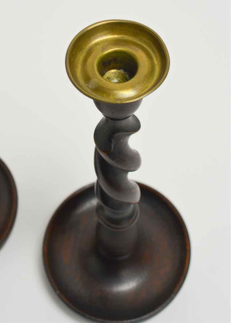 Pair of Oak Twist Candlesticks