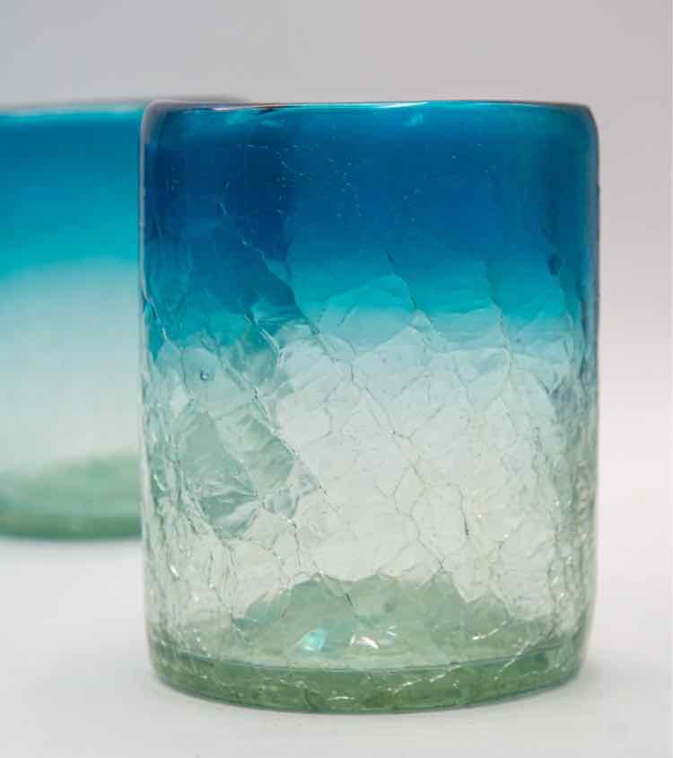 4 Handblown Mex. Crackle Low Ball Glasses