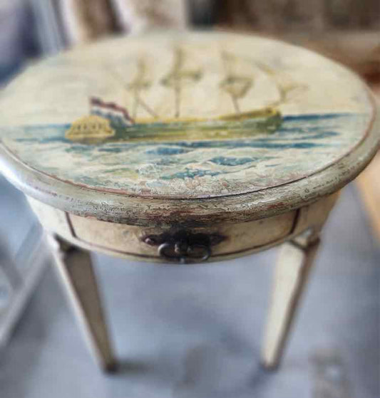 Antique Painted Ship End Table