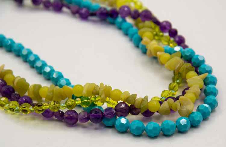 Vtg. .925 Purple/Green/Blue Beaded Necklace