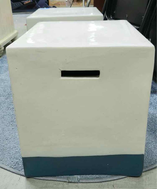 White and Blue Clay Garden Stool