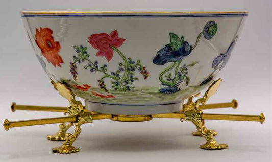 Vtg. Porcelain Bowl w/Lotus Koi & Stand