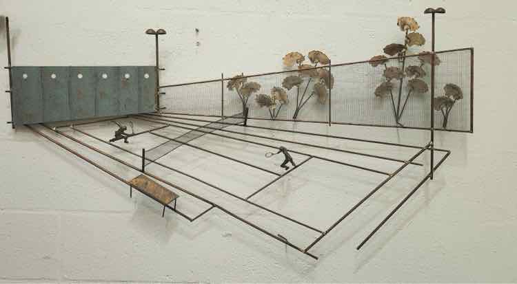 "Tennis Anyone" MCM Metal Wall Sculpture by Curtis Jere