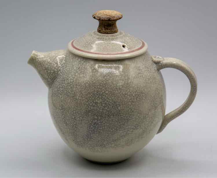 Grey & Cream Raku Fire Teapot by Ron Mello