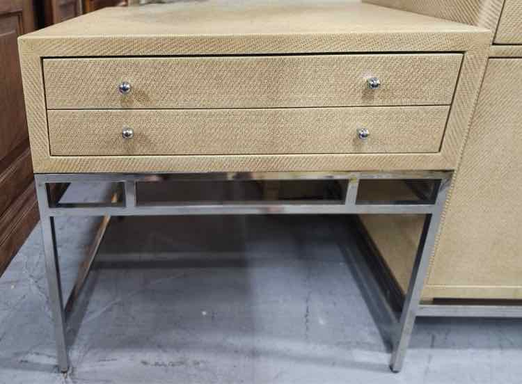 Pair of Chaddock Faux Rattan and Chrome Nightstands