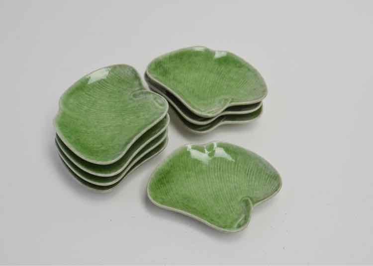 Green Ceramic Leaf Dish Set