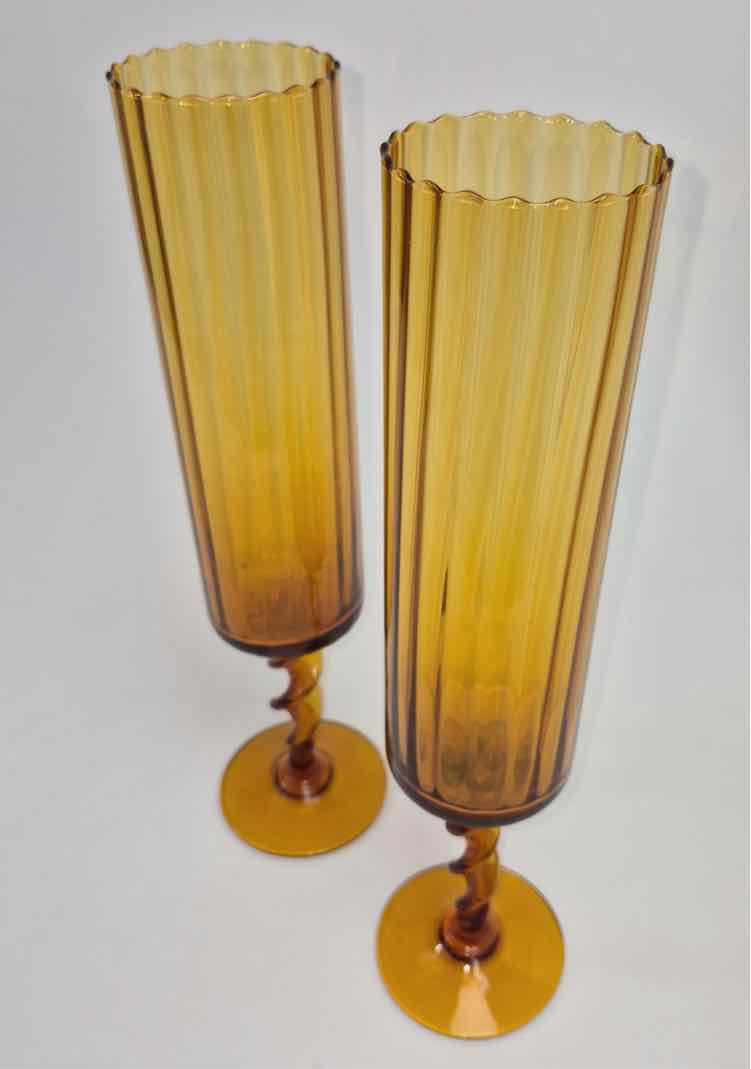 Pair of Vtg. Empoli Amber Optic Panel Vases