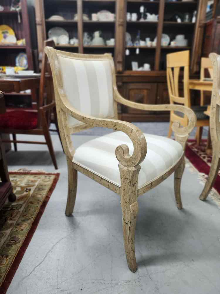 Set of 8 Tan/White Stripped Dining Chairs