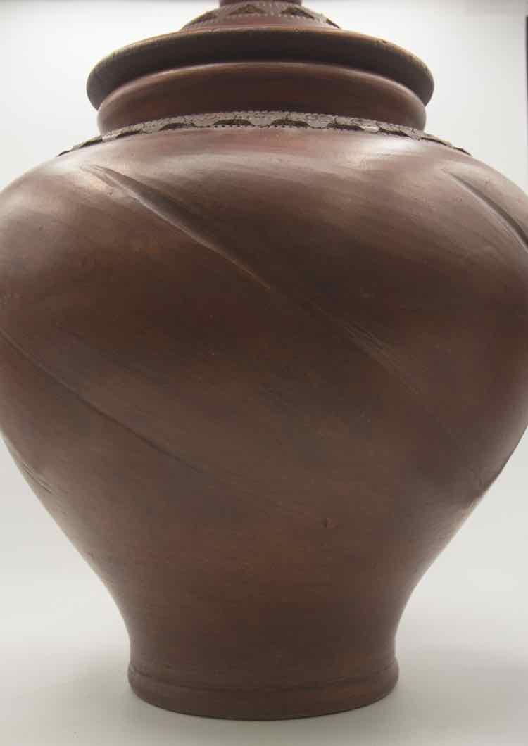 Brown Stoneware Urn w/ Lid