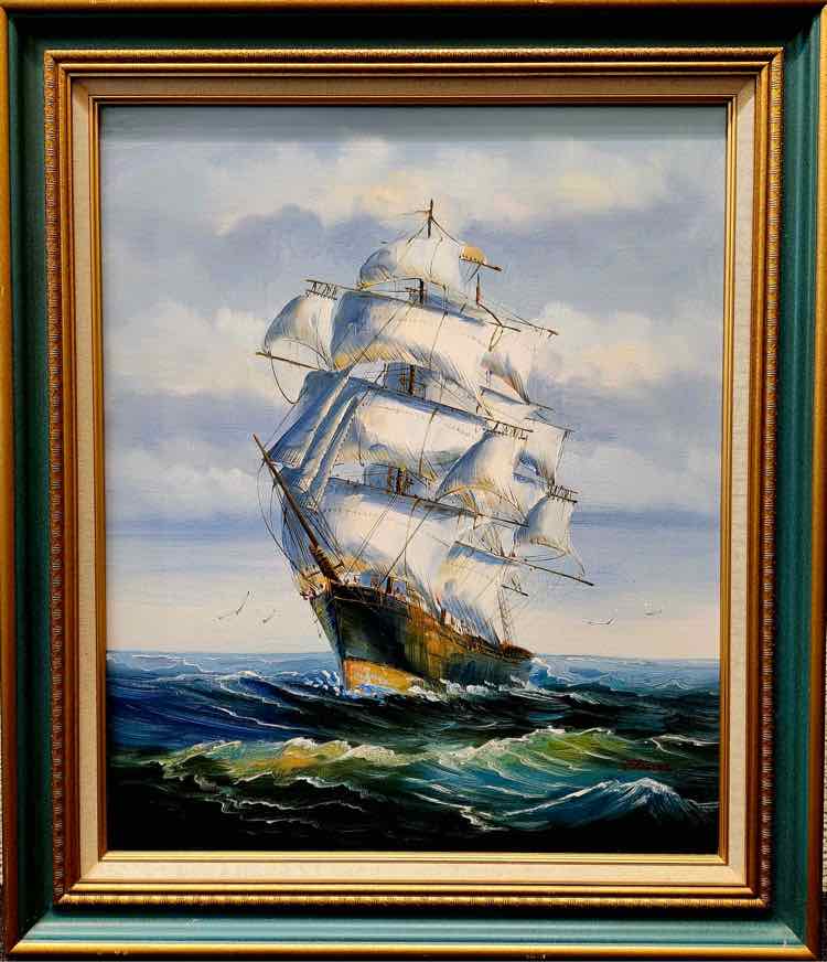 19th Century Sailing Ship Oil, Charles Charnet