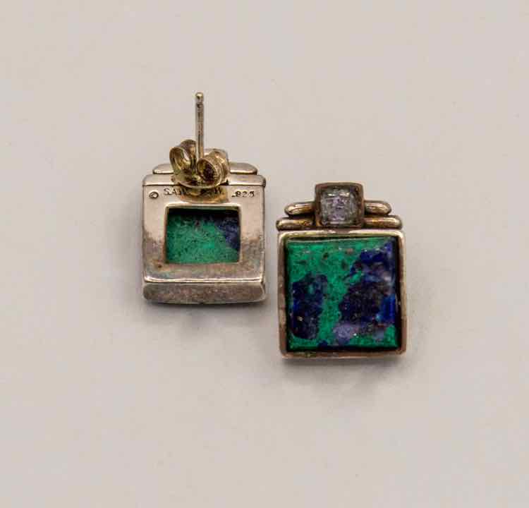 .925 Azurite/Grey Stone Earrings