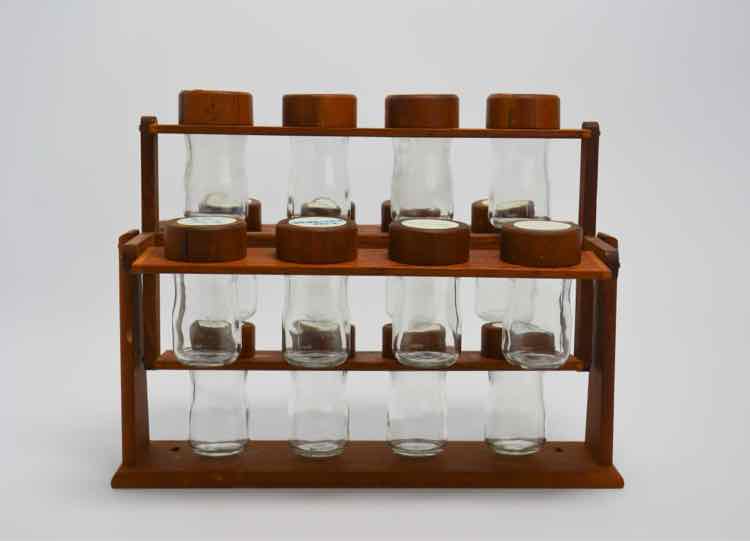 Teak MCM Spice Rack & Jars