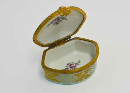 Limoges Turquoise Gold & Floral Box