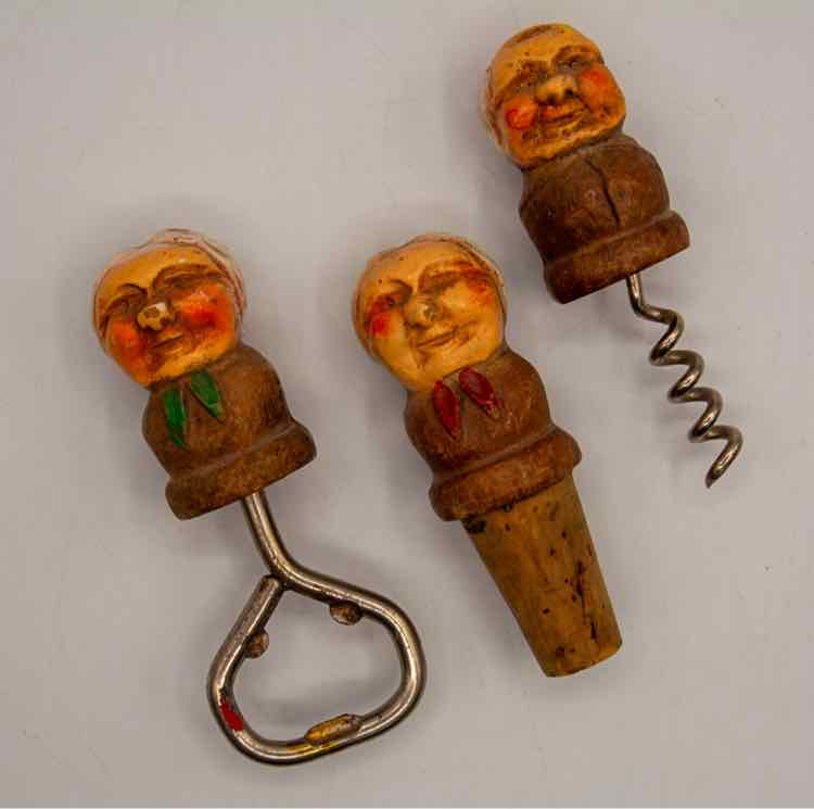 Vtg. Barware- 3pc Wooden People