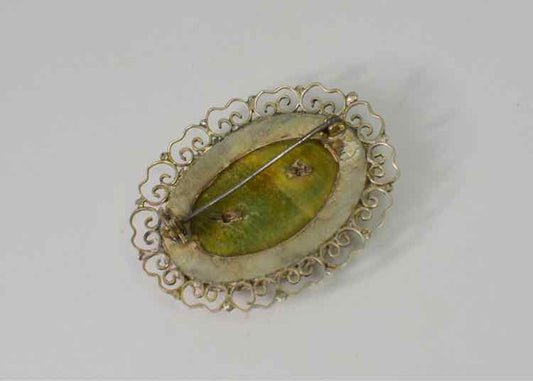 Vtg..925 Filigree Siesta Green Stone Pin