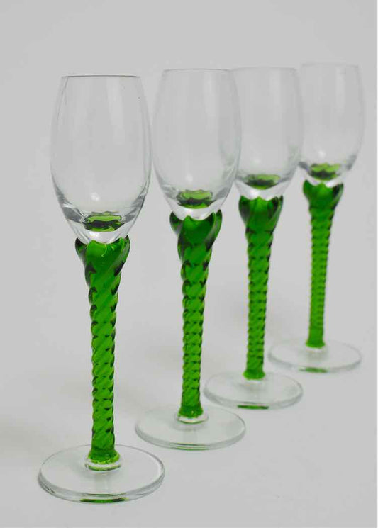 Vtg. Green Stem Sherry Glasses