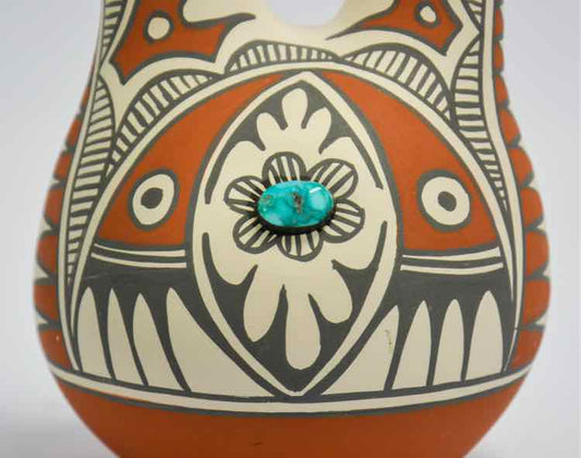 Pueblo Pottery Wedding Vase w Turquoise by Mary Small