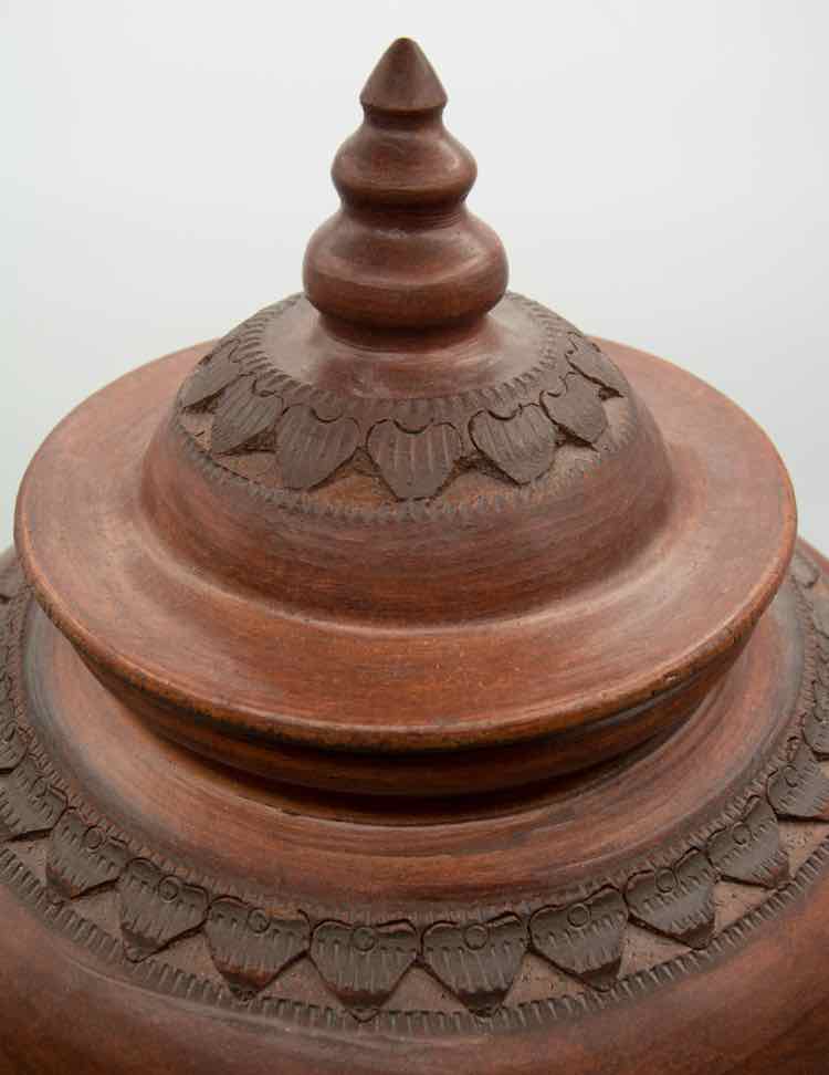 Brown Stoneware Urn w/ Lid