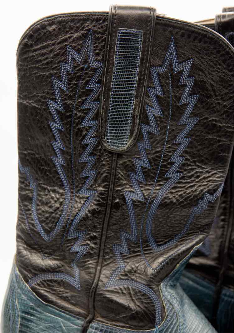 Bleu's Black=k/Blue Leather Cowboy Boots