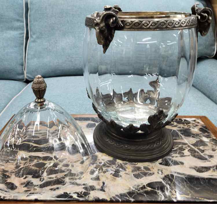 Vtg. Ram Head Glass Urn