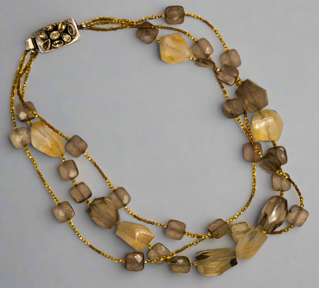 .925 Citrine/Quartz Bead Necklace
