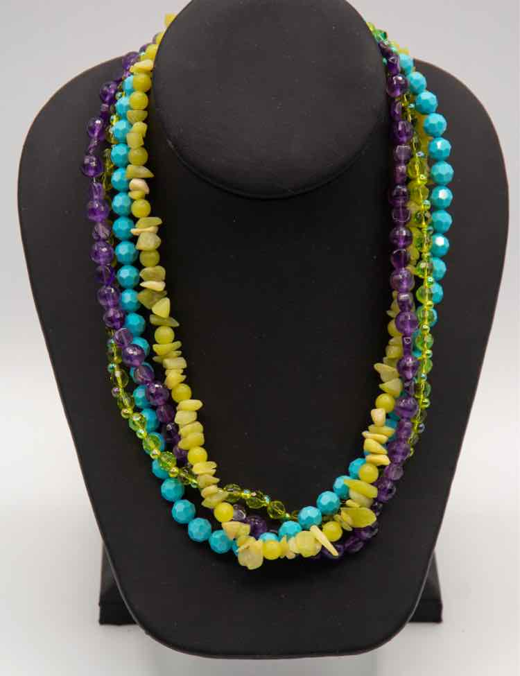 Vtg. .925 Purple/Green/Blue Beaded Necklace