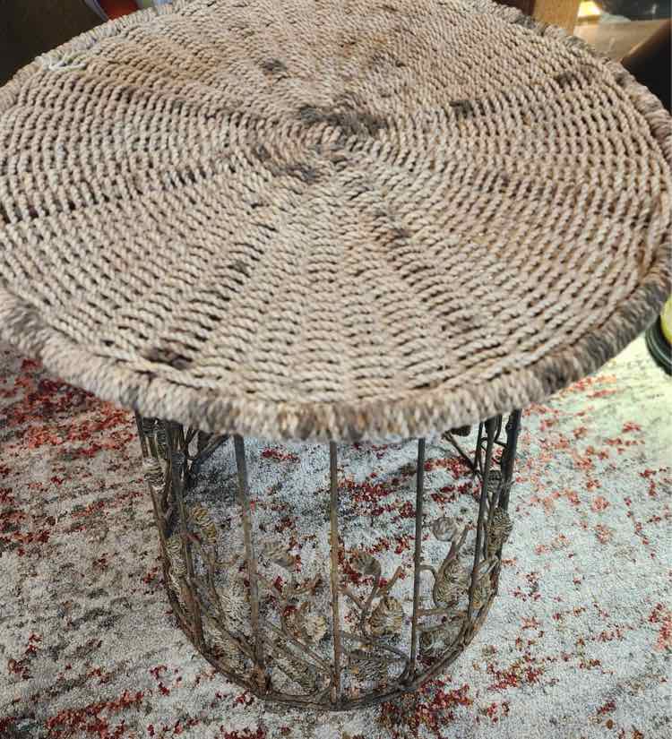 Wicker and Metal End Table