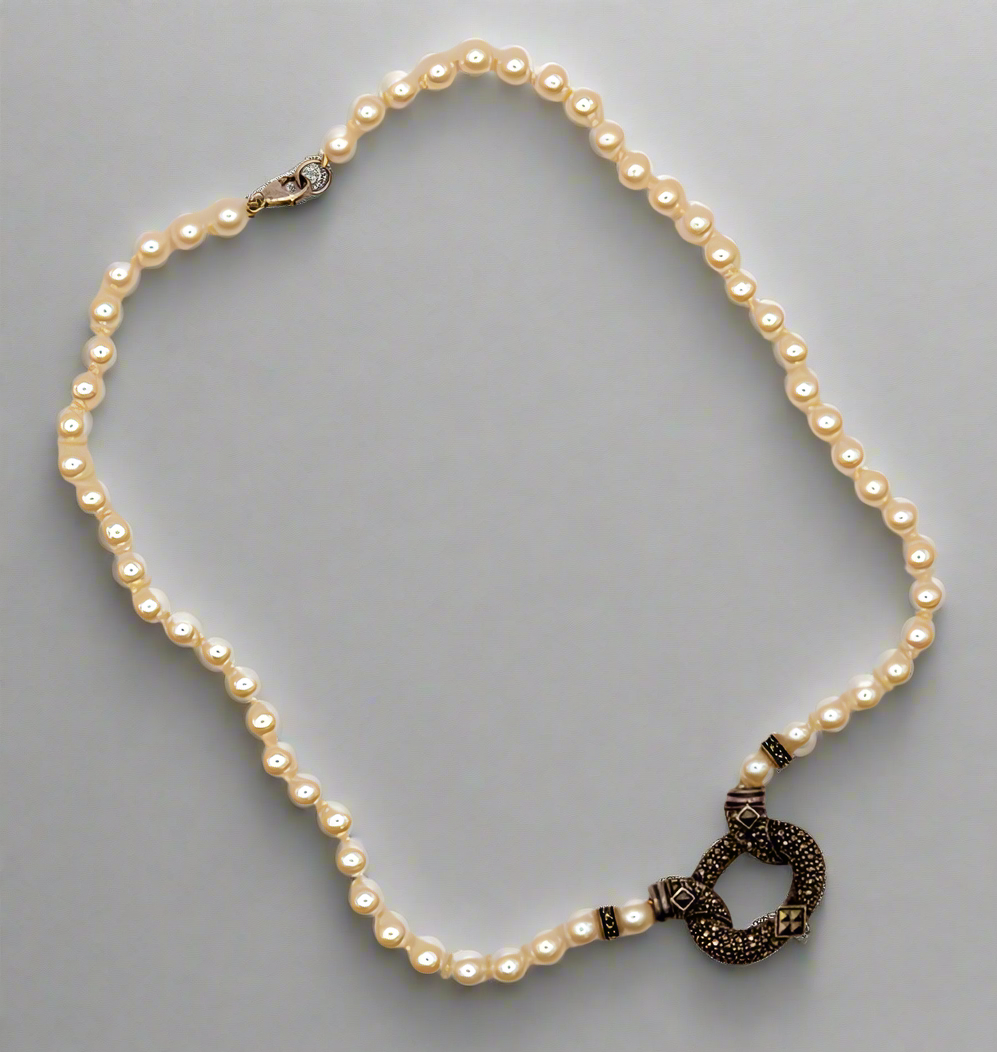 Vtg.Judith Jack Marcasite Faux Pearl