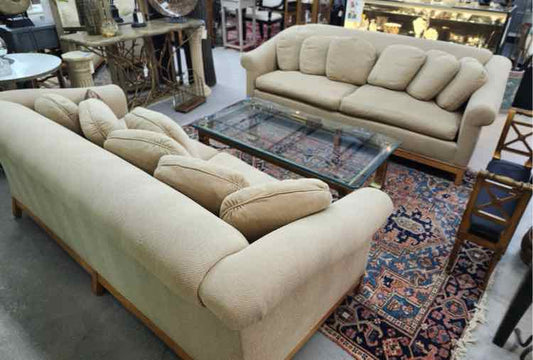Herring Bone Style Custom Tan Sofa