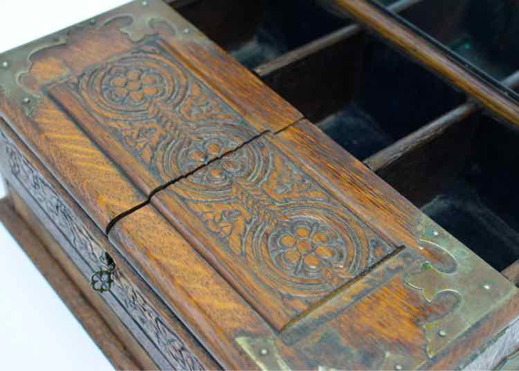 Antique Victorian Oak Tantalus & Games Cabinet