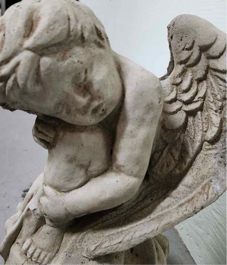 Stone Cherub w/Broken Wing Statue