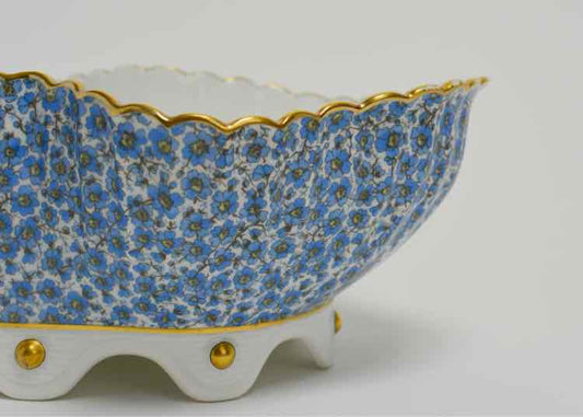 Haviland & Co. Blue Floral w/Gold Scalloped Rim & Footed Bowl