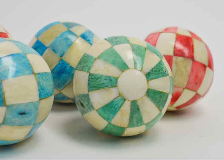 Set of 5 Colorfu Checkered Bone Inlay Spheres