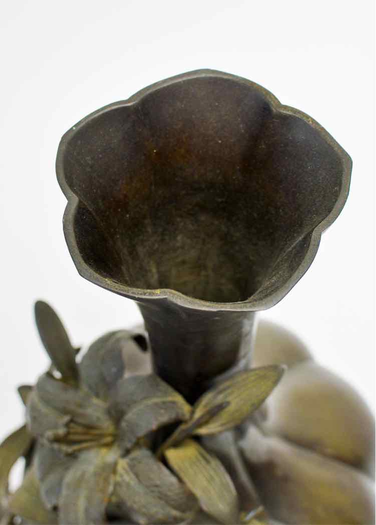 Japanese Meiji Bronze Vase w. Flowers