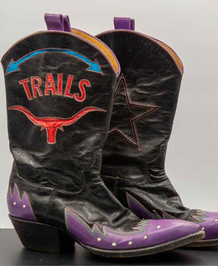Custom'Happy Trails'Black/Purple Leather Boots 6.5