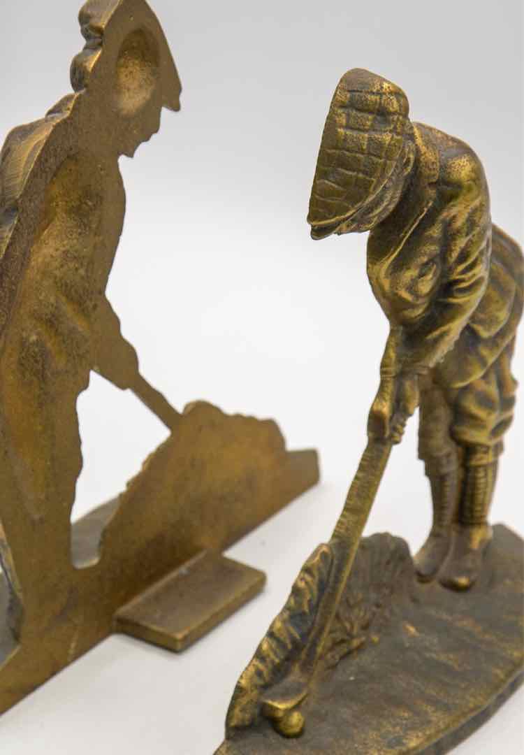 Vtg. Brass Golfer Bookends
