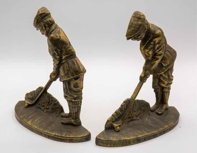 Vtg. Brass Golfer Bookends
