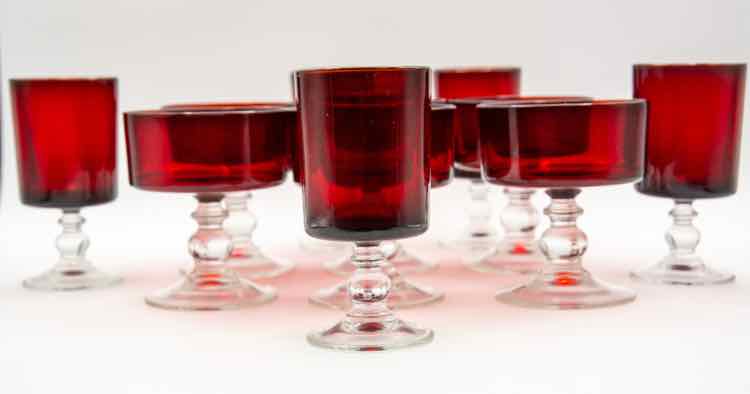 11 Pieces of French Ruby Glass Arcoroe Glassware
