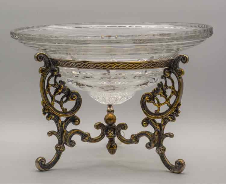 Vtg. Crystal/Brass/ Siverplate Bowl