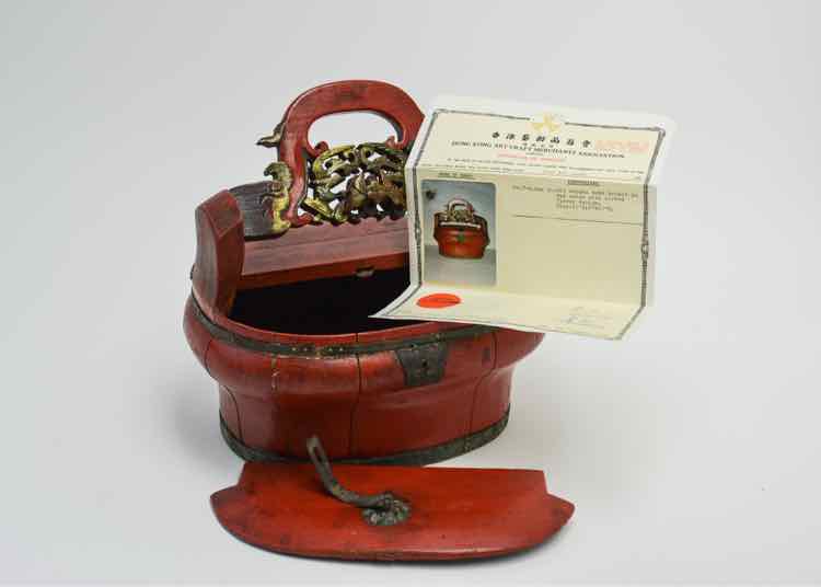 Antique Chinese Red Lacquer Wood Wedding Basket