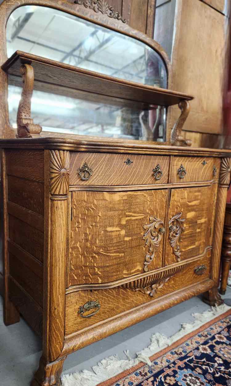 Hand Carved Sideboard w/Mirror