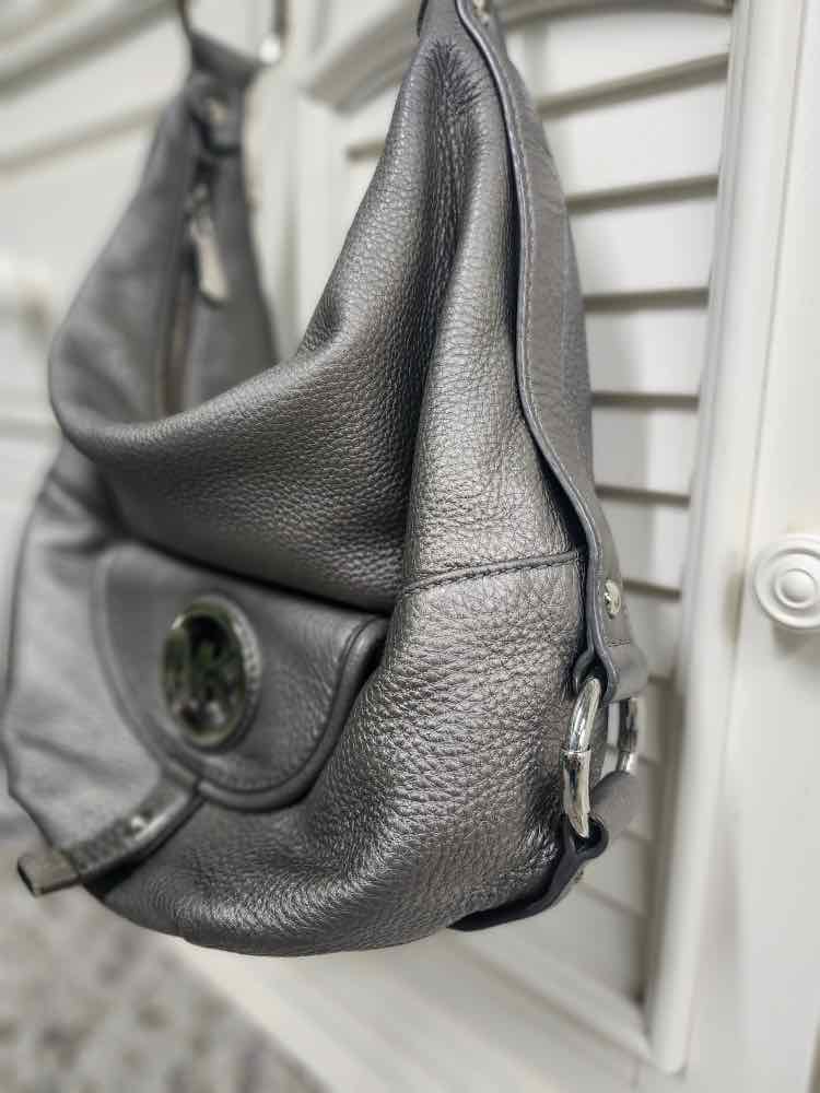 M. Kors Grey Pebbled Leather Hobo Bag