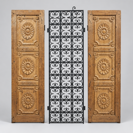 Antique 3 Panel Wood/Cast Iron Screen