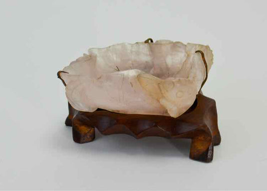 Vtg. Rose Quartz Lotus Bowl