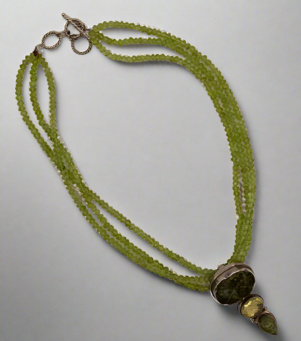 .925 Moss Agate/Citrine/Jade/Peridot Necklace