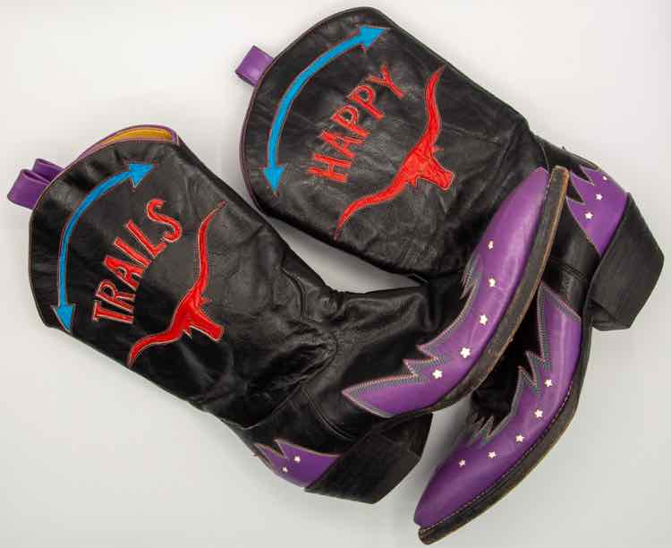 Custom'Happy Trails'Black/Purple Leather Boots 6.5