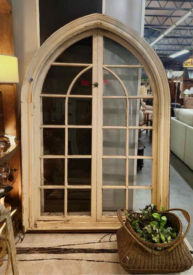 Vtg. Arched Architectural Window w/Multi Pane Glass